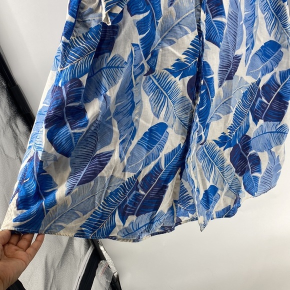 Land’s End traditional fit tropical blue white linen button Down short sleeve - Picture 4 of 8